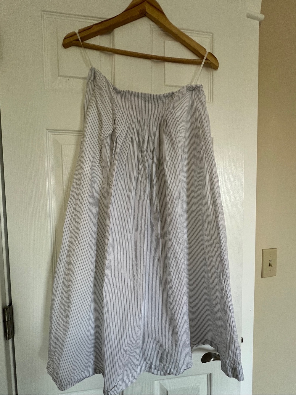 Uniqlo Striped Cotton Linen Blend A-Line Midi Skirt